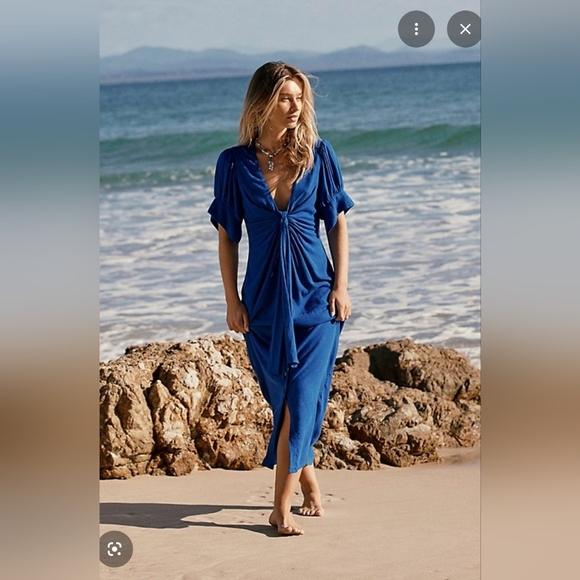 Free People Vintage Summer Midi Dress S Chambray Blue - Picture 8 of 9